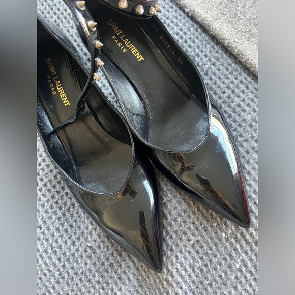 YSL SAINT LAURENT Patent Leather spike stud kitten heeled pumps size 38” - Picture 3 of 7